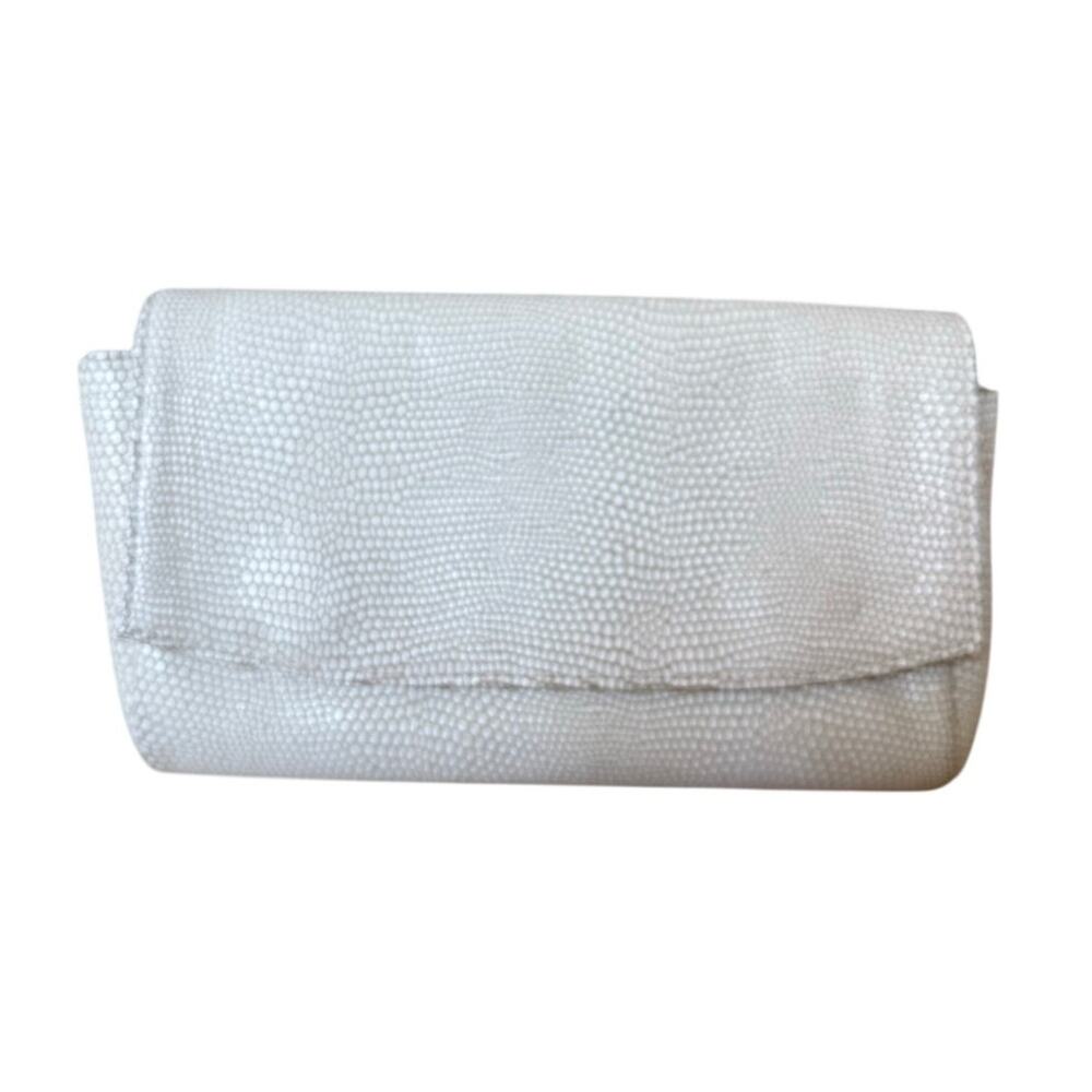Lauren Merkin Off White Pebbled Leather Foldover Clutch Pouch Handbag
